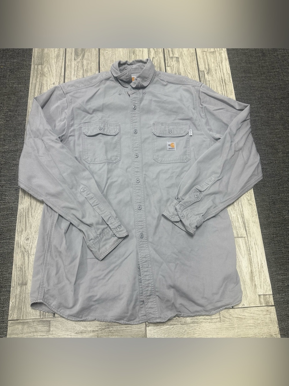 Carhartt FR Shirt Men's Large Long Sleeve Button Down NFPA 2112 Grey Workwear